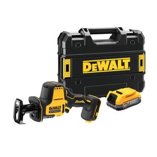 DEWALT DCS369E1T-XJ kefe-nélküli orrfűrész, POWERSTACK akkuval, TSTAK kofferben