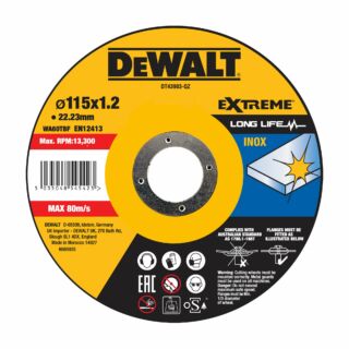 DEWALT DT43903-QZ Fast Cut Vágókorong 115mm x 1.2mm x 22.23mm INOX