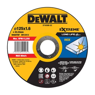 DEWALT DT43906-QZ Fast Cut Vágókorong 125mm x 1.6mm x 22.23mm INOX