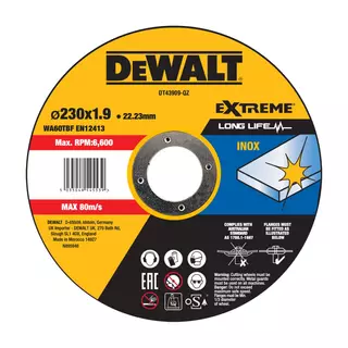 DEWALT DT43909-QZ Fast Cut Vágókorong 230mm x 1.9mm x 22.23mm INOX