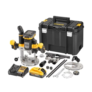 DEWALT DCW620H2-QW 18V-os 12 mm felsőmaró, 2 x 5 Ah POWERSTACK akkuval, töltővel, TSTAK kofferben.
