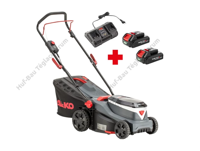 AL-KO 34.6 Li Comfort akkus fűnyíró, 2 x 2.5 Ah akksival, dupla töltővel, 34 cm-es vágásszélességgel.