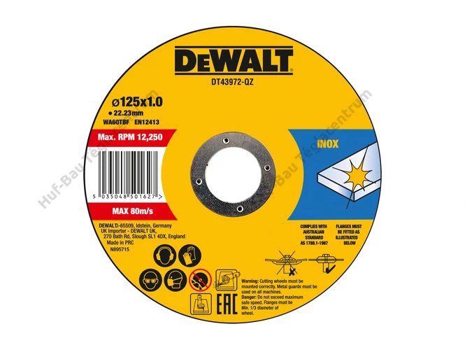 DEWALT DT43972-QZ 125 mm-es vágókorong, rozsdamentes anyagokhoz.