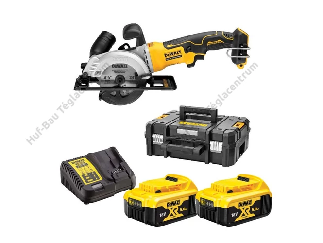 DEWALT DCS571P2-QW 115mm-es kézi körfűrész akkuval, töltővel, TSTAK kofferben - 18V