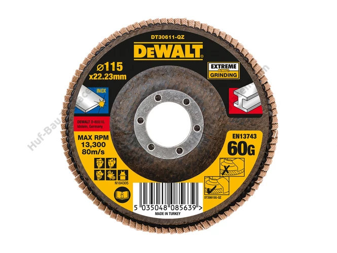 DEWALT DT30611-QZ EXTREME lamellás csiszolókorong Ø115mm x 22.2 x 60G lapos Jumbo