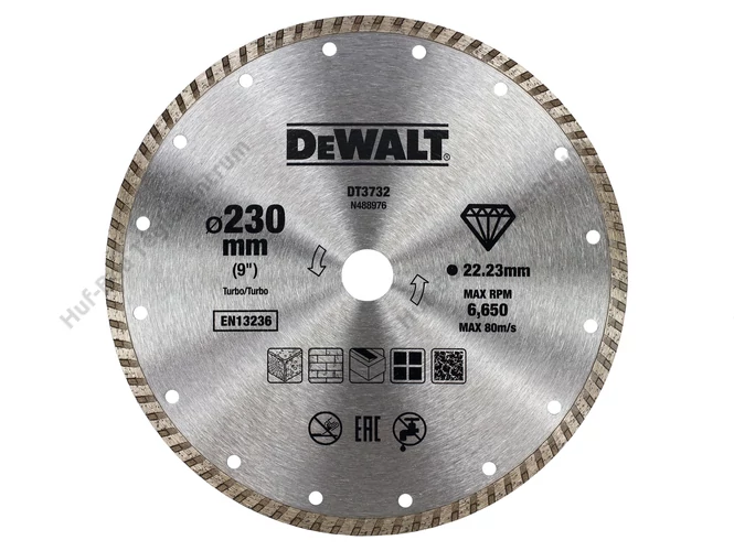 DEWALT DT3732-QZ Turbó száraz gyémántszemcsés vágótárcsa 230 x 22.2mm