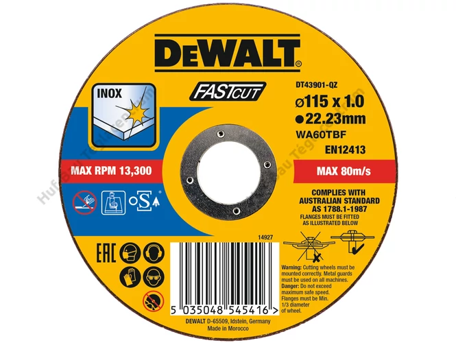DEWALT DT43901-QZ Fast Cut Vágókorong 115mm x 1mm x 22.23mm INOX