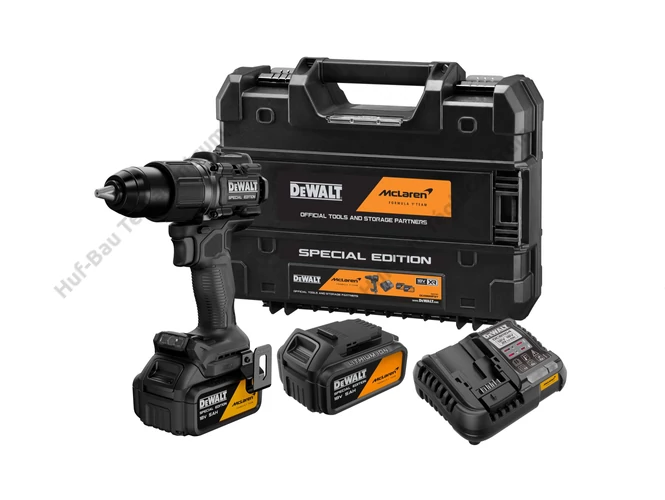 DEWALT DCD86MP2T-QW  McLaren Design  ütvefúró-csavarozó, 2 db 5Ah akksival, TSTAK kofferben