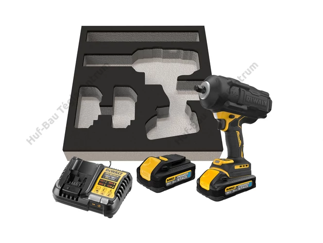 DeWalt DCF961H2G-QW 1/2&quot;-os ütvecsavarozó 2*5 Ah-s, gumírozott POWERSTACK akkuval, töltővel.