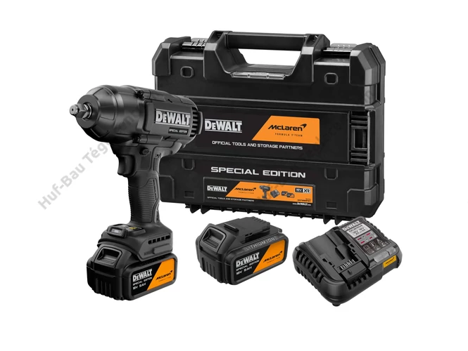 DEWALT DCF99MP2T-QW McLaren Design 1/2"-os ütve-csavarozó, 2 db 5Ah akksival, TSTAK kofferben. 1396 Nm meghúzás, 1898 Nm lazítási nyomatékkal.
