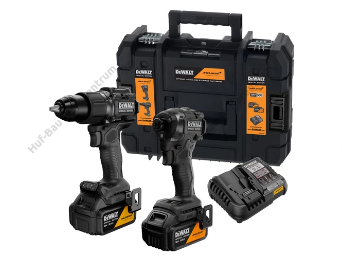 DEWALT DCK2222MP2T-QW McLaren gépszett DCD86M+DCF86M, 2 db 5Ah akksival, töltő, TSTAK kofferben.