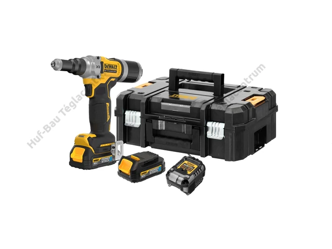DeWalt DCF414E2GT-QW 1/4"-os akkumulátoros szegecshúzó gép, 2 db gumírozott POWERSTACK akkuval