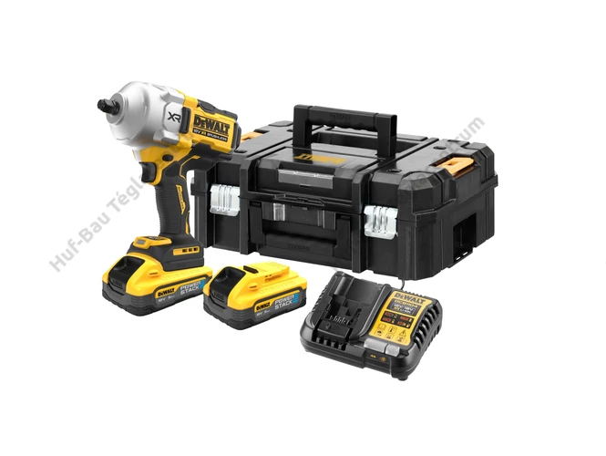 DeWalt DCF961H2T-QW 1/2"-os ütvecsavarozó 2 db 5 Ah-s POWERSTACK akkuval, töltővel, TSTAK kofferben