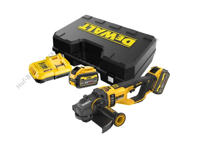 DeWalt DCG460X2-QW 54V-os akkumulátoros sarokcsiszoló, kofferben, akkuval, gyorstöltővel - 230 mm