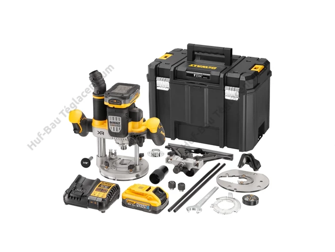 DEWALT DCW620H2-QW 18V-os 12 mm felsőmaró, 2 x 5 Ah POWERSTACK akkuval, töltővel, TSTAK kofferben.
