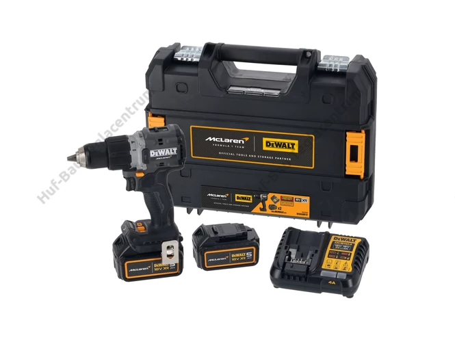 DEWALT DCD85MP2T-QW  McLaren Design  ütvefúró-csavarozó, 2 db 5Ah akksival, TSTAK kofferben