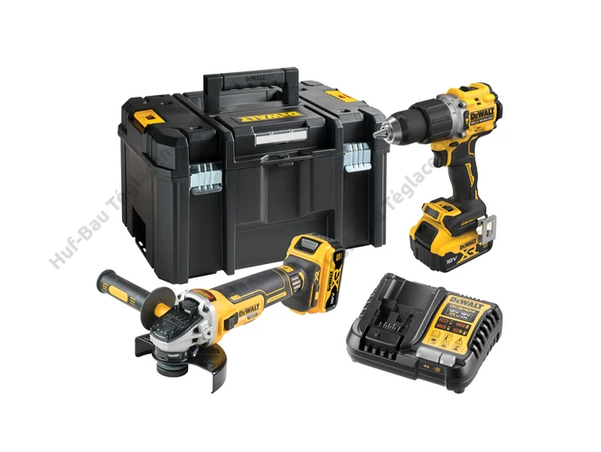 DEWALT DCK2026P2T-QW akkus gépszett, DCD805 fúrócsavarozó, DCG405 sarokcsiszoló, 2 db 5.0 Ah-s akksival, töltővel, TSTAK kofferben.