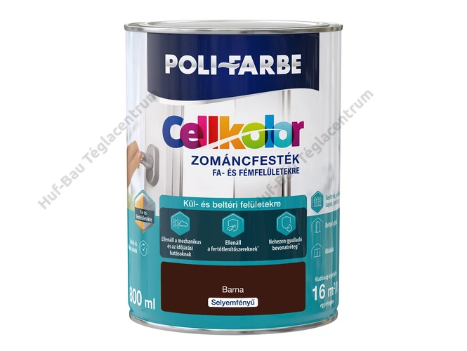 POLI-FARBE Cellkolor selyemfényű zománcfesték, barna - 0.8 L