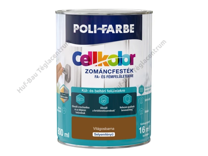 POLI-FARBE Cellkolor selyemfényű zománcfesték, világosbarna -  0.8 L