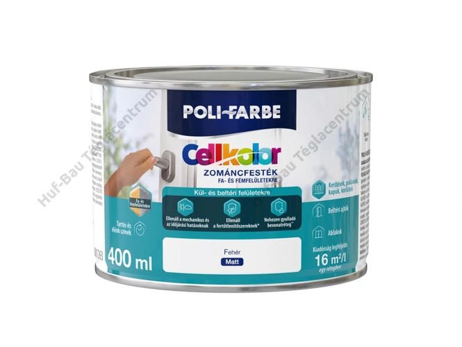 POLI-FARBE Cellkolor selyemfényű zománcfesték, fehér 0.4 L