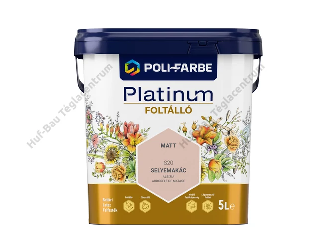POLI-FARBE Platinum foltálló falfesték, selyemakác színben, 5 L-es kiszerelésben.