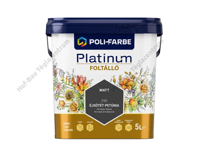 POLI-FARBE Platinum foltálló falfesték, éjsötét petúnia színben, 5 L-es kiszerelésben.