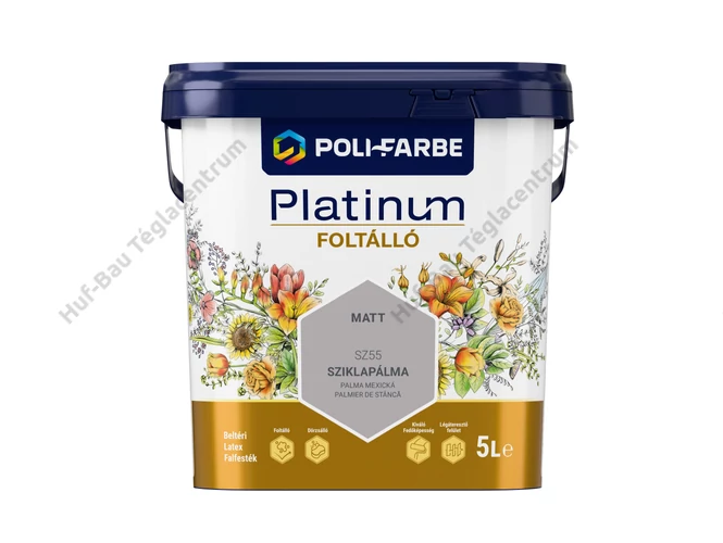 POLI-FARBE Platinum foltálló falfesték, sziklapálma színben, 5 L-es kiszerelésben.