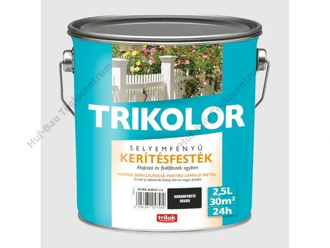 TRILAK Trikolor selyemfényű kerítésfesték 300 koromfekete - 2.5 L